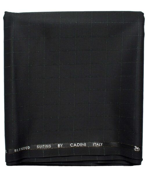 Cadini Men's  Wool Checks Super 90's 1.30 Meter Unstitched Trouser Fabric (Black)