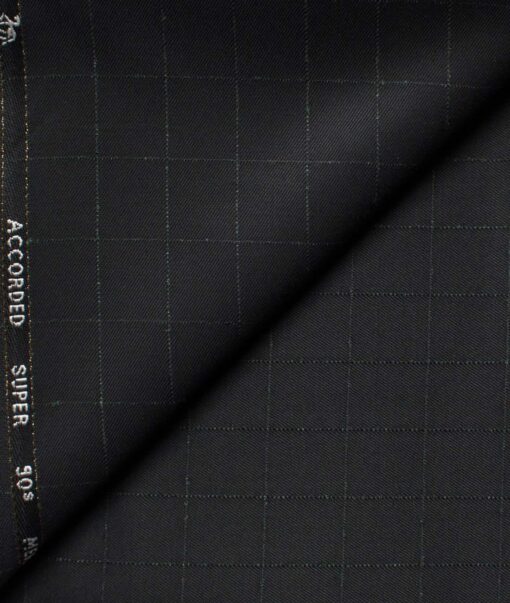 Cadini Men's  Wool Checks Super 90's 1.30 Meter Unstitched Trouser Fabric (Black)