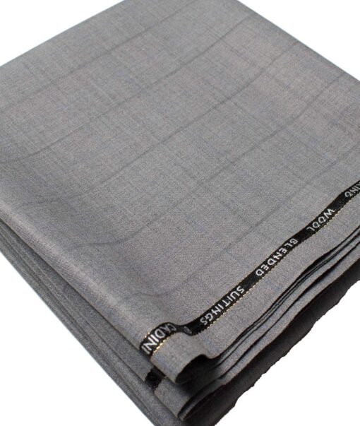 Cadini Men's  Wool Checks Super 90's 1.30 Meter Unstitched Trouser Fabric (Light Grey)