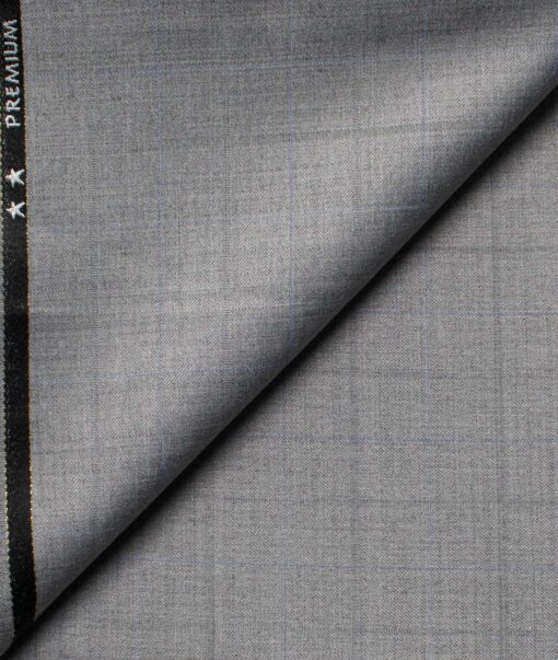 Cadini Men's  Wool Checks Super 90's 1.30 Meter Unstitched Trouser Fabric (Light Grey)