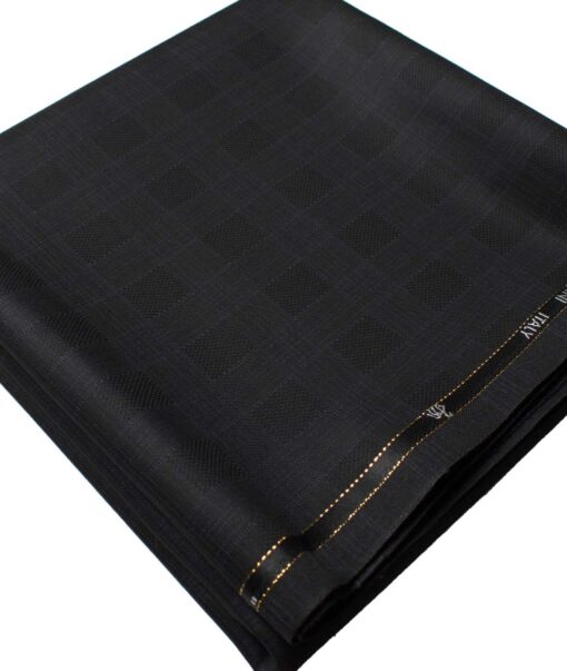 Cadini Men's  Wool Checks Super 100's 1.30 Meter Unstitched Trouser Fabric (Black)