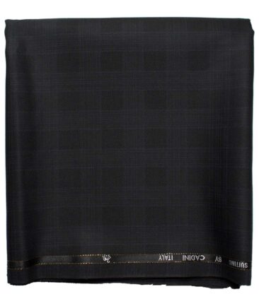 Cadini Men's  Wool Checks Super 100's 1.30 Meter Unstitched Trouser Fabric (Black)