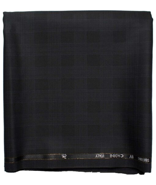 Cadini Men's  Wool Checks Super 100's 1.30 Meter Unstitched Trouser Fabric (Black)