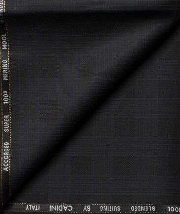 Cadini Men's  Wool Checks Super 100's 1.30 Meter Unstitched Trouser Fabric (Black)