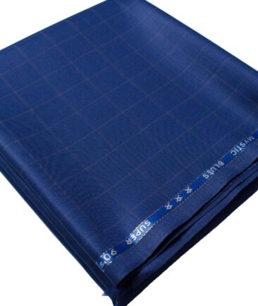 Cadini Men's  Wool Checks Super 90's 1.30 Meter Unstitched Trouser Fabric (Royal Blue)