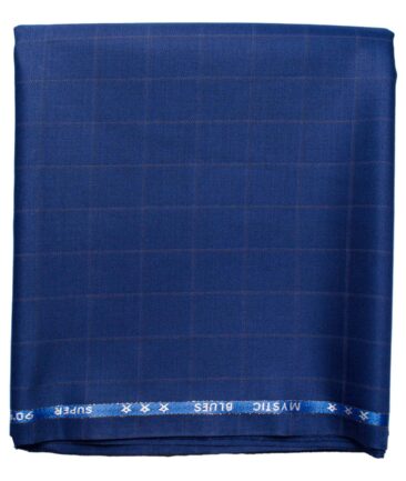 Cadini Men's  Wool Checks Super 90's 1.30 Meter Unstitched Trouser Fabric (Royal Blue)