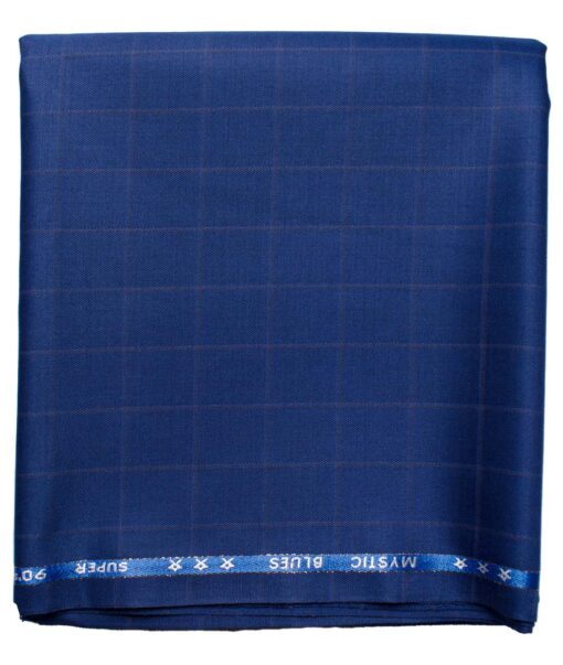 Cadini Men's  Wool Checks Super 90's 1.30 Meter Unstitched Trouser Fabric (Royal Blue)