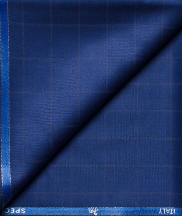 Cadini Men's  Wool Checks Super 90's 1.30 Meter Unstitched Trouser Fabric (Royal Blue)