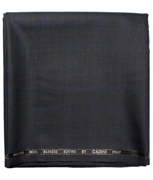Cadini Men's  Wool Checks Super 90's 1.30 Meter Unstitched Trouser Fabric (Dark Grey)