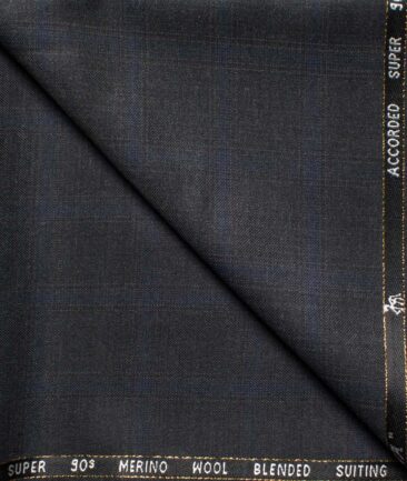 Cadini Men's  Wool Checks Super 90's 1.30 Meter Unstitched Trouser Fabric (Dark Grey)