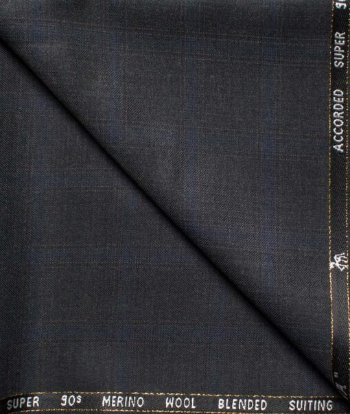 Cadini Men's  Wool Checks Super 90's 1.30 Meter Unstitched Trouser Fabric (Dark Grey)