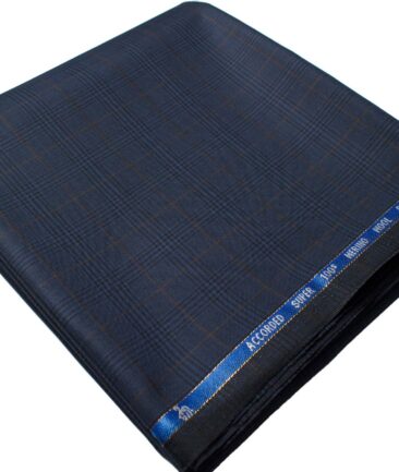 Cadini Men's  Wool Checks Super 100's 1.30 Meter Unstitched Trouser Fabric (Dark Blue)