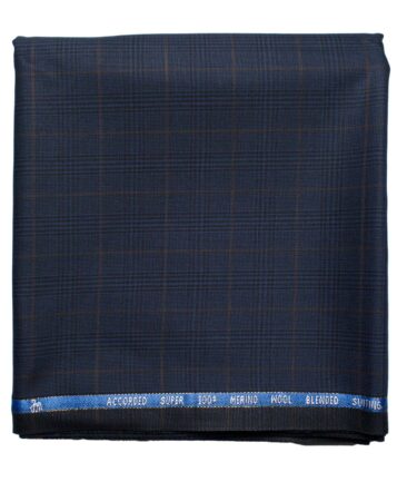 Cadini Men's  Wool Checks Super 100's 1.30 Meter Unstitched Trouser Fabric (Dark Blue)