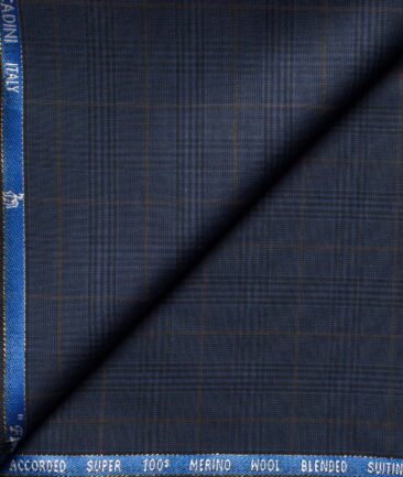 Cadini Men's  Wool Checks Super 100's 1.30 Meter Unstitched Trouser Fabric (Dark Blue)