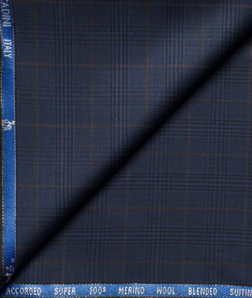 Cadini Men's  Wool Checks Super 100's 1.30 Meter Unstitched Trouser Fabric (Dark Blue)