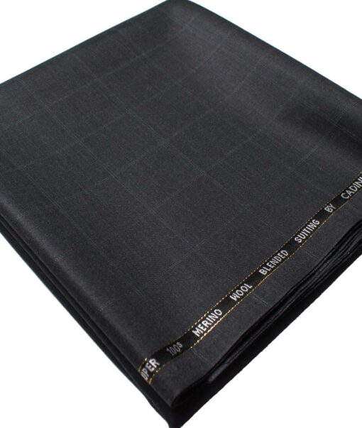 Cadini Men's  Wool Checks Super 100's 1.30 Meter Unstitched Trouser Fabric (Dark Grey)