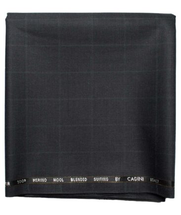 Cadini Men's  Wool Checks Super 100's 1.30 Meter Unstitched Trouser Fabric (Dark Grey)