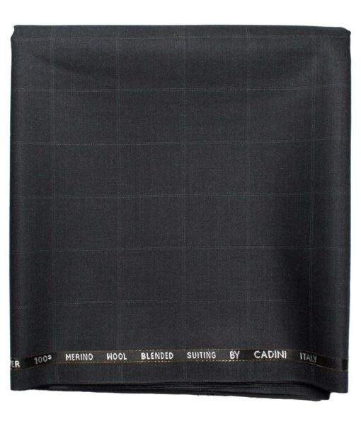 Cadini Men's  Wool Checks Super 100's 1.30 Meter Unstitched Trouser Fabric (Dark Grey)
