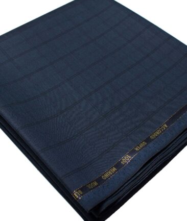 Cadini Men's  Wool Checks Super 100's 1.30 Meter Unstitched Trouser Fabric (Dark Blue)