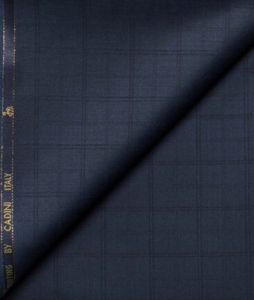 Cadini Men's  Wool Checks Super 100's 1.30 Meter Unstitched Trouser Fabric (Dark Blue)
