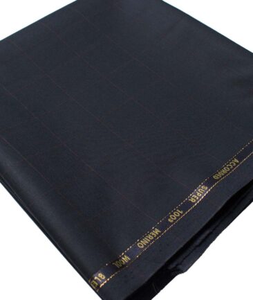 Cadini Men's  Wool Checks Super 100's 1.30 Meter Unstitched Trouser Fabric (Dark Navy Blue)