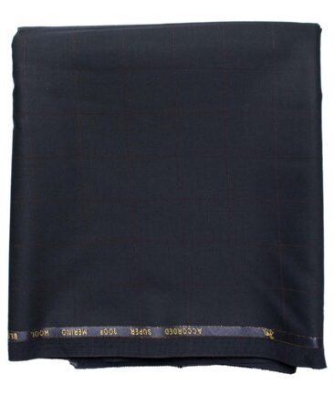 Cadini Men's  Wool Checks Super 100's 1.30 Meter Unstitched Trouser Fabric (Dark Navy Blue)