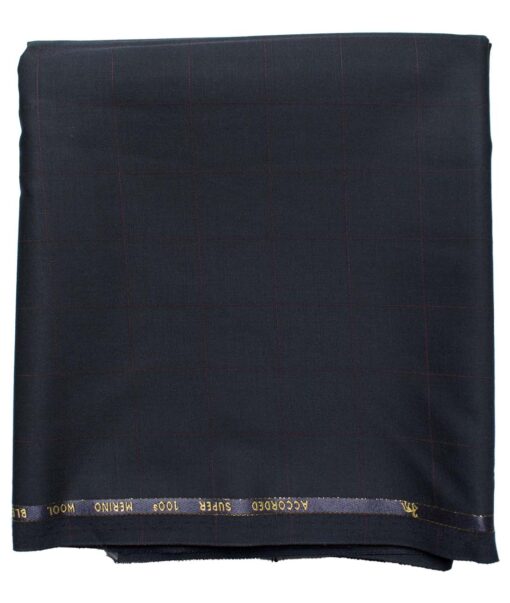 Cadini Men's  Wool Checks Super 100's 1.30 Meter Unstitched Trouser Fabric (Dark Navy Blue)