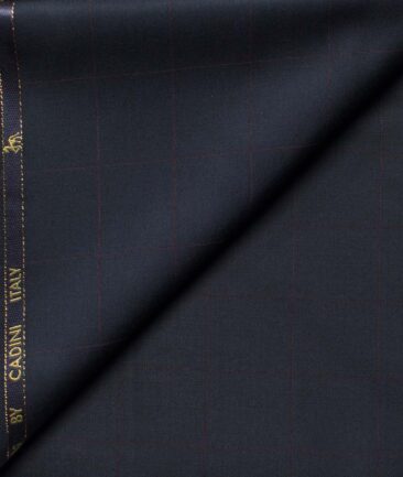 Cadini Men's  Wool Checks Super 100's 1.30 Meter Unstitched Trouser Fabric (Dark Navy Blue)