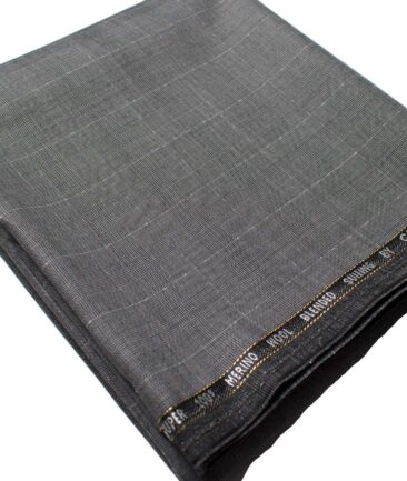Cadini Men's  Wool Checks Super 100's 1.30 Meter Unstitched Trouser Fabric (Grey)