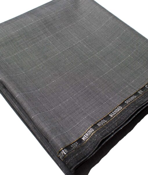 Cadini Men's  Wool Checks Super 100's 1.30 Meter Unstitched Trouser Fabric (Grey)