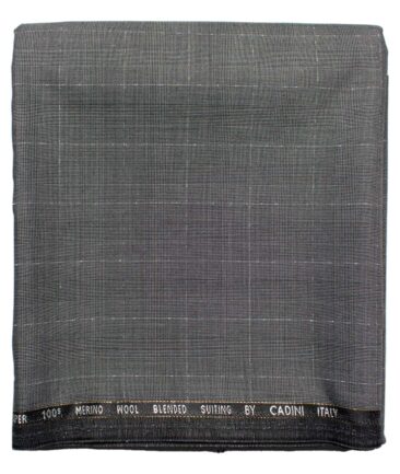 Cadini Men's  Wool Checks Super 100's 1.30 Meter Unstitched Trouser Fabric (Grey)