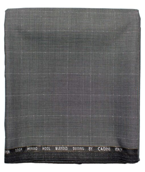Cadini Men's  Wool Checks Super 100's 1.30 Meter Unstitched Trouser Fabric (Grey)