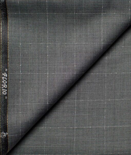 Cadini Men's  Wool Checks Super 100's 1.30 Meter Unstitched Trouser Fabric (Grey)