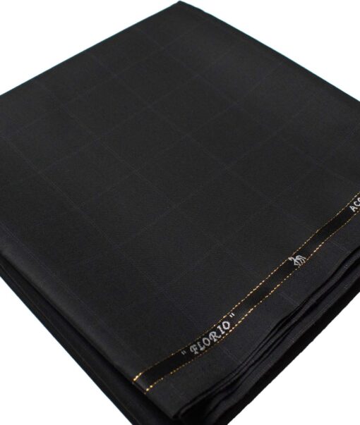 Cadini Men's  Wool Checks Super 100's 1.30 Meter Unstitched Trouser Fabric (Black)