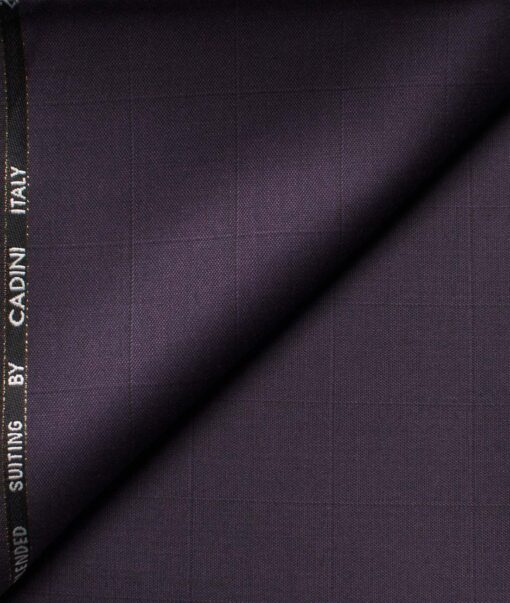 Cadini Men's  Wool Checks Super 100's 1.30 Meter Unstitched Trouser Fabric (Dark Purple)