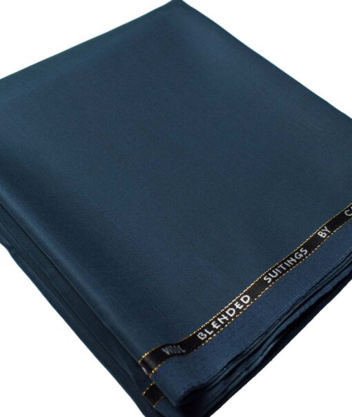 Cadini Men's  Wool Solids Super 90's 1.30 Meter Unstitched Trouser Fabric (Aegean Blue)