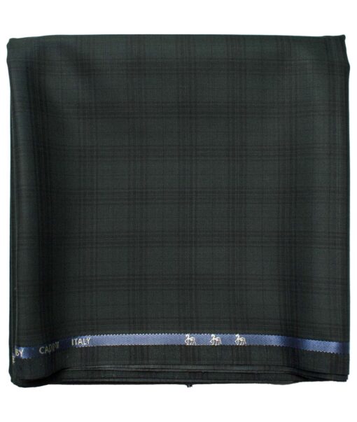 Cadini Men's  Wool Checks Super 120's 1.30 Meter Unstitched Trouser Fabric (Dark Green)