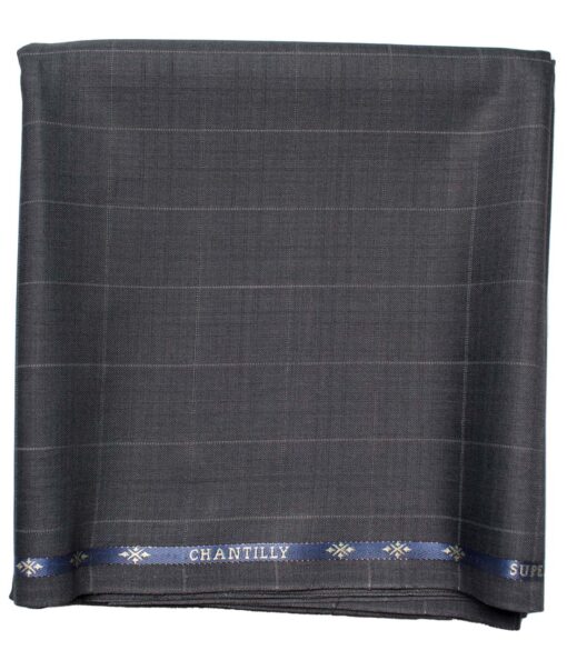 Cadini Men's  Wool Checks Super 120's 1.30 Meter Unstitched Trouser Fabric (Grey)