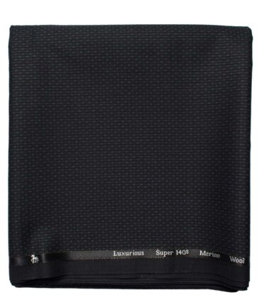 Cadini Men's  Wool Structured Super 140's 1.30 Meter Unstitched Trouser Fabric (Black & Grey)