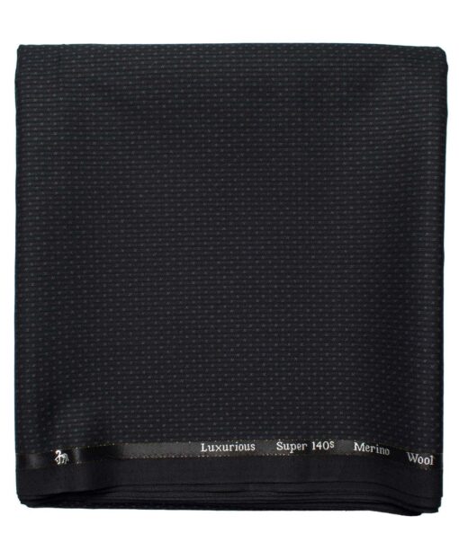 Cadini Men's  Wool Structured Super 140's 1.30 Meter Unstitched Trouser Fabric (Black & Grey)