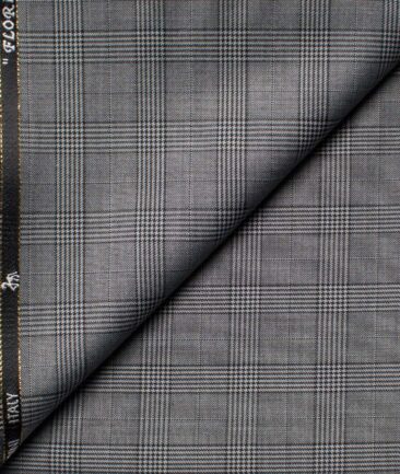 Cadini Men's  Wool Checks Super 100's 1.30 Meter Unstitched Trouser Fabric (Grey)