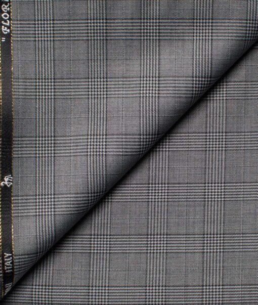 Cadini Men's  Wool Checks Super 100's 1.30 Meter Unstitched Trouser Fabric (Grey)