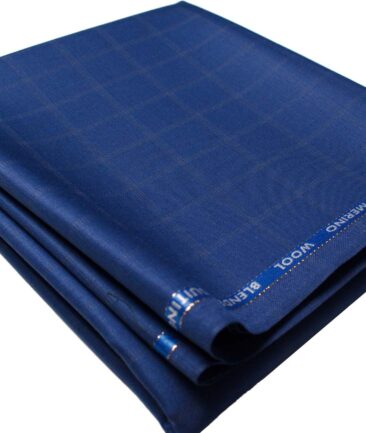 Cadini Men's  Wool Checks Super 90's 1.30 Meter Unstitched Trouser Fabric (Royal Blue)