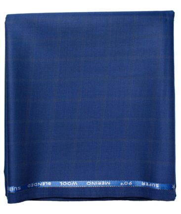 Cadini Men's  Wool Checks Super 90's 1.30 Meter Unstitched Trouser Fabric (Royal Blue)