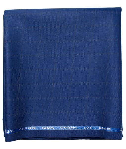 Cadini Men's  Wool Checks Super 90's 1.30 Meter Unstitched Trouser Fabric (Royal Blue)
