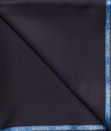 Cadini Men's  Wool Structured Super 90's 1.30 Meter Unstitched Trouser Fabric (Dark Blue & Red)