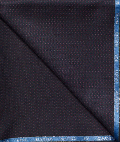 Cadini Men's  Wool Structured Super 90's 1.30 Meter Unstitched Trouser Fabric (Dark Blue & Red)