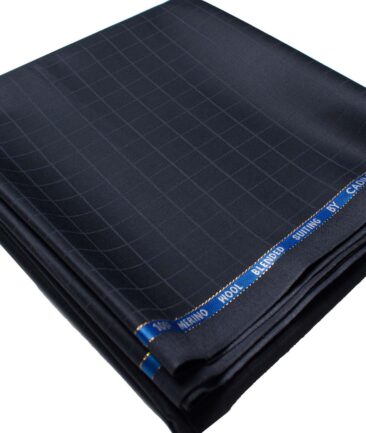 Cadini Men's  Wool Checks Super 100's 1.30 Meter Unstitched Trouser Fabric (Dark Blue)
