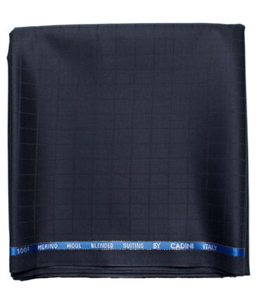 Cadini Men's  Wool Checks Super 100's 1.30 Meter Unstitched Trouser Fabric (Dark Blue)