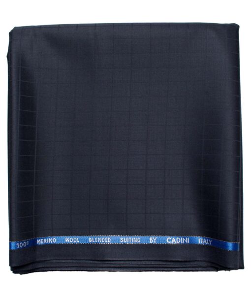 Cadini Men's  Wool Checks Super 100's 1.30 Meter Unstitched Trouser Fabric (Dark Blue)